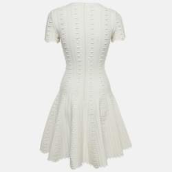 Pre Owned Alaia Light Beige Textured Wool Knit Flared Mini Dress S