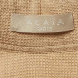 Pre Owned Alaia Beige/Peach Waffle Texture Cotton Sleeveless Top M