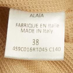Pre Owned Alaia Beige/Peach Waffle Texture Cotton Sleeveless Top M