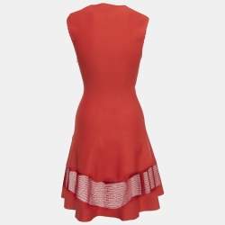 Pre Owned Alaia Red Stretch Knit Flared Sleeveless Mini Dress M