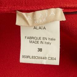 Pre Owned Alaia Red Stretch Knit Flared Sleeveless Mini Dress M