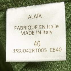 Pre Owned Alaia Green Textured Cotton Flared Short Skirt M