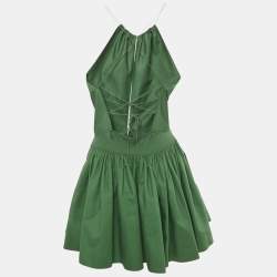 Pre Owned Alaia Green Cotton Lace -Up Gathered Mini Dress M