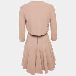 Pre Owned Alaia Beige Textured Knit Flared 2 Piece Dress M