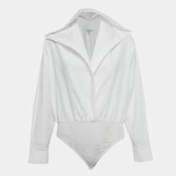Pre Owned Alaia White Cotton Hooded Wrap Bodysuit Top S