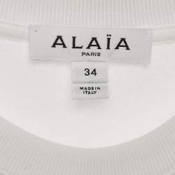 Pre Owned Alaia White Cotton Crew Neck Peplum T-Shirt S