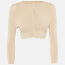 Pre Owned Alaia Beige Jersey Button Front Cropped Cardigan M
