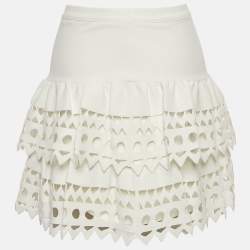 Pre Owned Alaia White Eyelet Knit Mini Skirt S 
