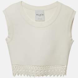 Pre Owned Alaia White Stretch Knit Cut-Out Crop S
