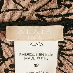 Pre Owned Alaia Black /Beige Jacquard Knit Mini Dress M