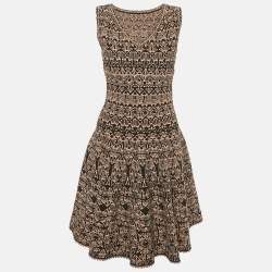 Pre Owned Alaia Black /Beige Jacquard Knit Mini Dress M