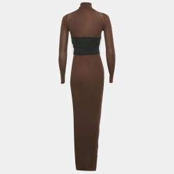 Pre Owned Alaia Brown Jersey Belted Midi Dress S