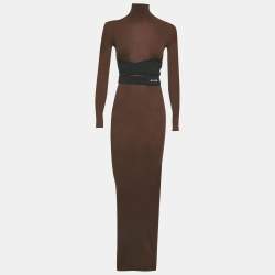 Pre Owned Alaia Brown Jersey Belted Midi Dress S