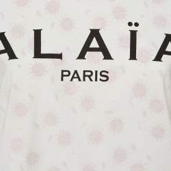 مملوكة مسبقًا تي شيرت مقاس وسط ألاءيا قطن أبيض بطبعة شعار زهور رقبة دائرية