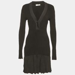 Pre Owned Alaia Black Shiny Silky Rib Knit Flared Mini Dress S