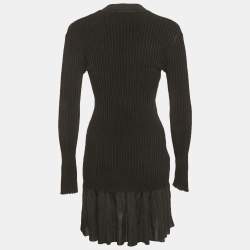 Pre Owned Alaia Black Shiny Silky Rib Knit Flared Mini Dress S