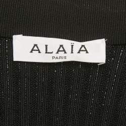 Pre Owned Alaia Black Shiny Silky Rib Knit Flared Mini Dress S
