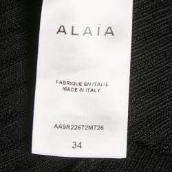 Pre Owned Alaia Black Shiny Silky Rib Knit Flared Mini Dress S
