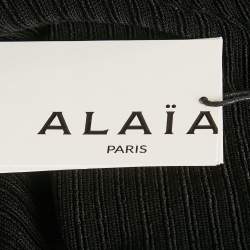 Pre Owned Alaia Black Shiny Silky Rib Knit Flared Mini Dress S