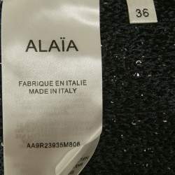 مملوكة مسبقًا Alaia Navy Blue Sequins Lurex Knit Mini Dress S