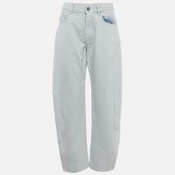 مملوكة مسبقًا بنطال جينز ألايا دنيم أزرق جليدي منخفض الخصر مستدير مقاس صغير محيط خصر 26 بوصة