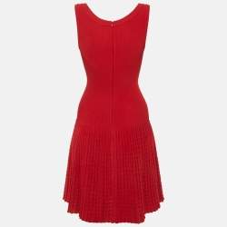 Pre Owned فستان قصير علايا أحمر نسيج مطاطي واسع مقاس صغير