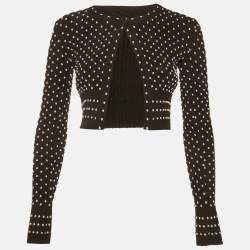 Pre Owned Alaia Black Polka Dots Rib Knit Crop Cardigan S