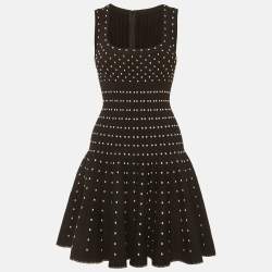 مملوكة مسبقًا Alaia Black Polka Dots Rib Knit Flared Mini Dress S