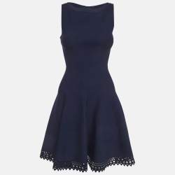 Pre Owned Alaia Blue Stretch Knit Flared Cut-Out Mini Dress S