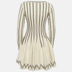 Pre Owned Alaia Beige Stripe Intarsia Stretch Knit Flared Mini Dress S