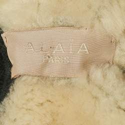 Pre Owned Alaia Brown/Black Shearling Fringed Cropped Jacket M