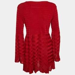 Pre Owned Alaia Red Textured Knit Flared Mini Dress L