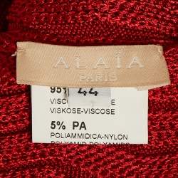 Pre Owned Alaia Red Textured Knit Flared Mini Dress L