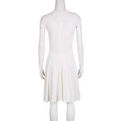 Pre Owned Alaia White Knit Embroidered Chevron Hem Fit and Flare Dress M