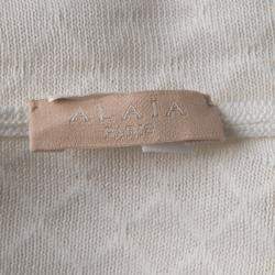 Pre Owned Alaia White Knit Embroidered Chevron Hem Fit and Flare Dress M