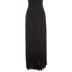 Alaia Black Stretch Shirred Elasticized Waist Maxi Skirt S