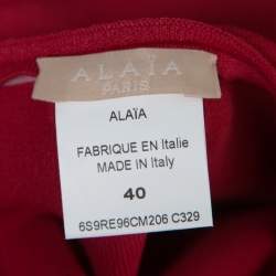 Pre Owned Alaia Ruby Red Stretch Knit Laser Cut Hem Detail Flared Mini Dress M
