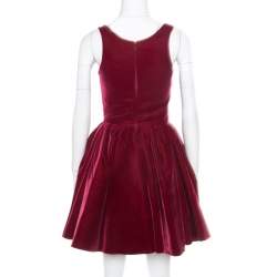 Pre Owned Alaia Burgundy Velvet Sleeveless Gathered Dress M