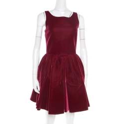 Pre Owned Alaia Burgundy Velvet Sleeveless Gathered Dress M