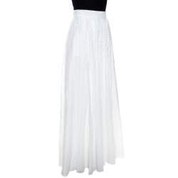 Pre Owned Alaia White Cotton Jacquard Flared Maxi Skirt M