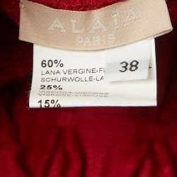 Alaia Red Chenille Wool Patterned Long Sleeve Skater Dress M