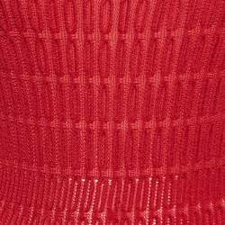 Alaia Red Chenille Wool Patterned Long Sleeve Skater Dress M