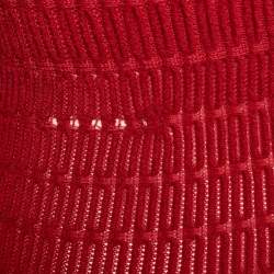 Alaia Red Chenille Wool Patterned Long Sleeve Skater Dress M