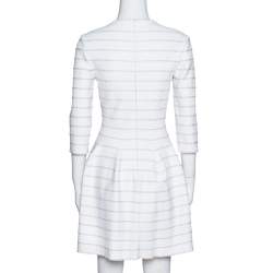 Pre Owned Alaia White & Beige Dotted Knit Fit & Flare Dress M