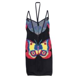 Pre Owned Alaia Vintage Black Butterfly Intarsia Knit Halterneck Mini Dress M 