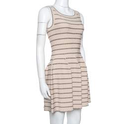 Pre Owned Alaia Beige & Brown Dotted Knit Fit & Flare Dress S