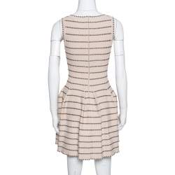 Pre Owned Alaia Beige & Brown Dotted Knit Fit & Flare Dress S