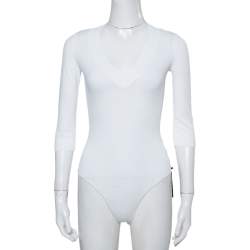 Pre Owned Alaia White Jersey V-Neck Bodysuit M