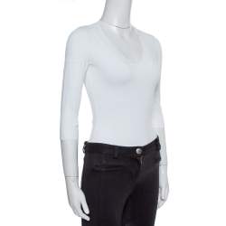 Pre Owned Alaia White Jersey V-Neck Bodysuit M