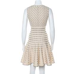 Pre Owned Alaia Monochrome Wool Dobby Dotted Sleeveless Flared Dress M